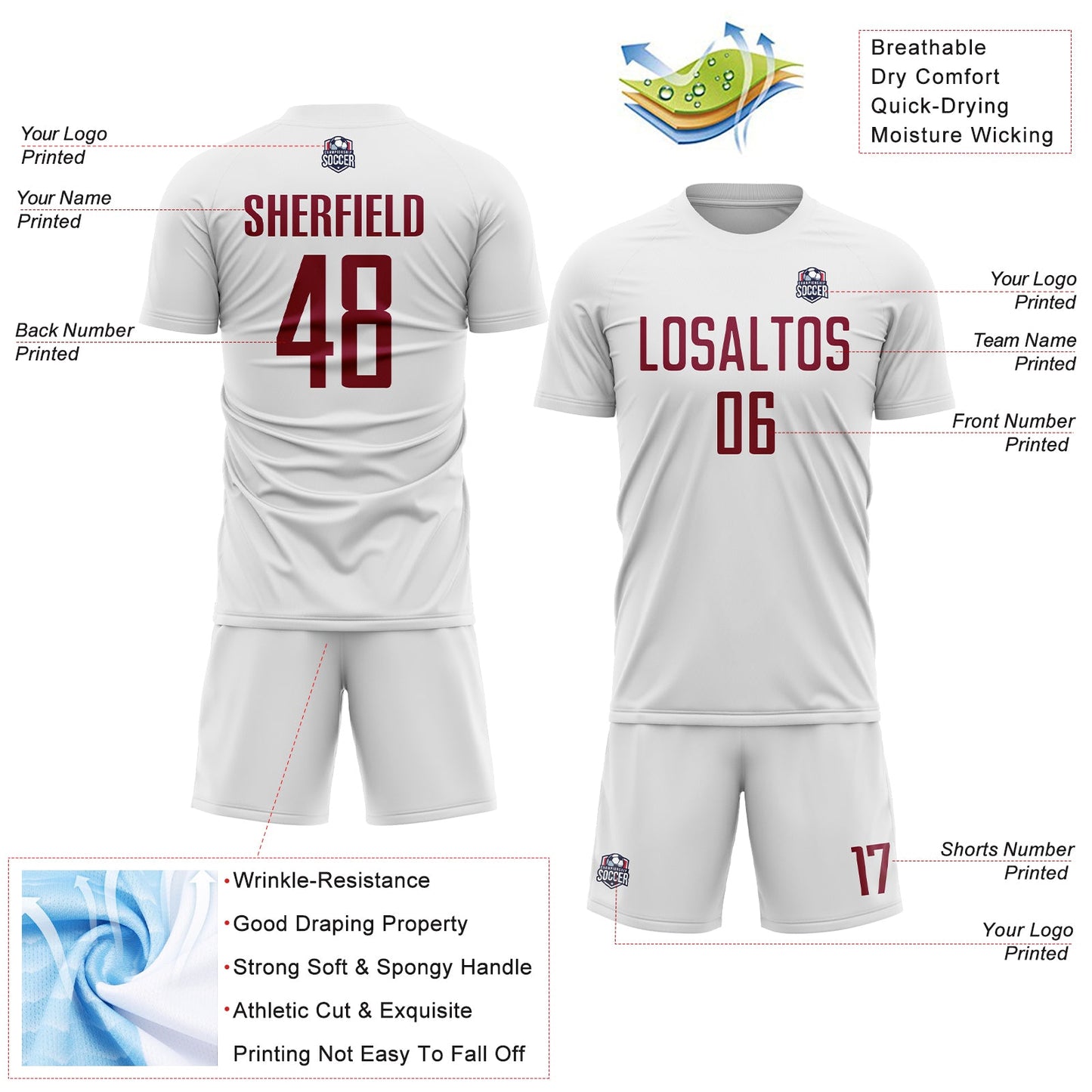 Custom White Maroon Sublimation Soccer Uniform Jersey - Sky-Custom