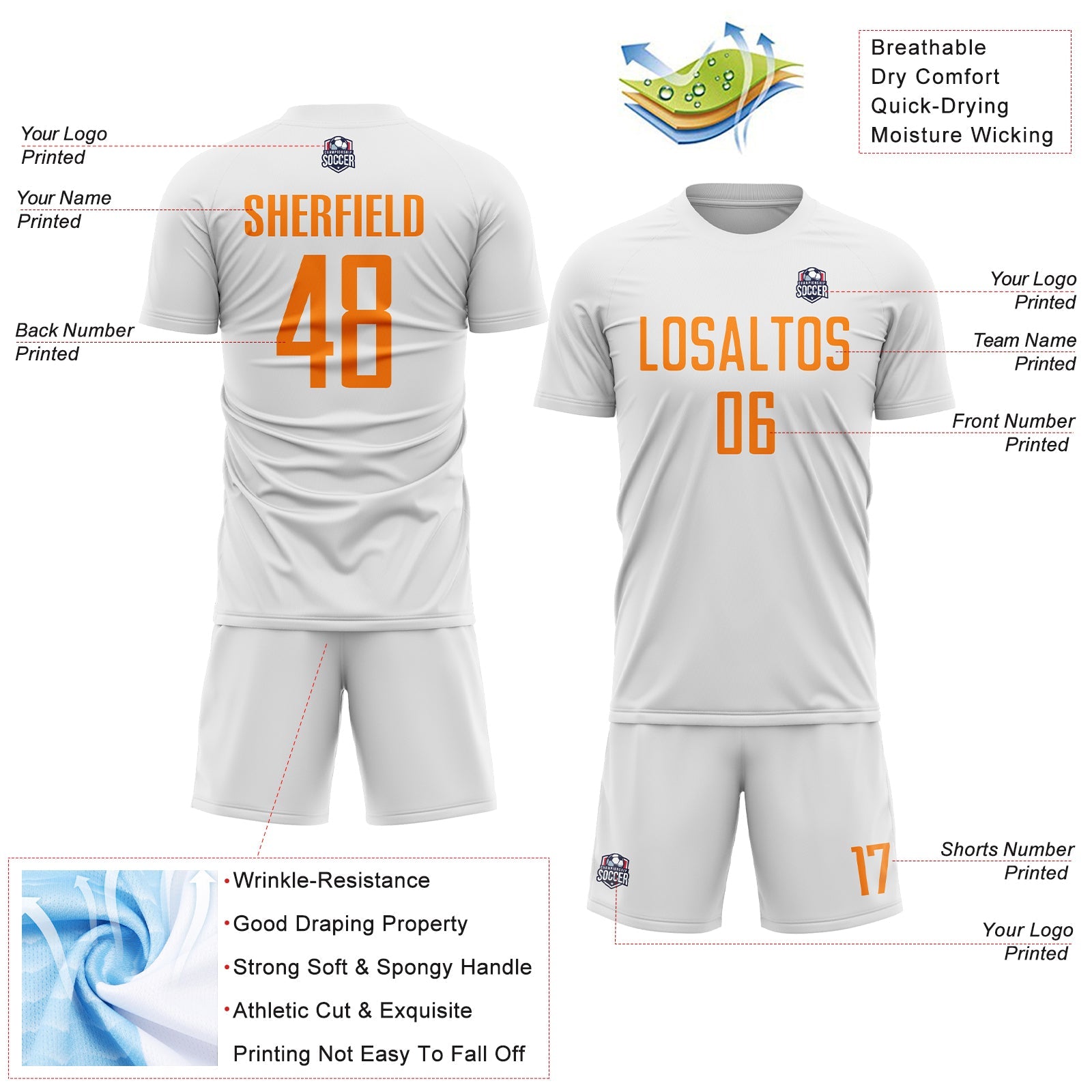 Custom White Bay Orange Sublimation Soccer Uniform Jersey - Sky-Custom