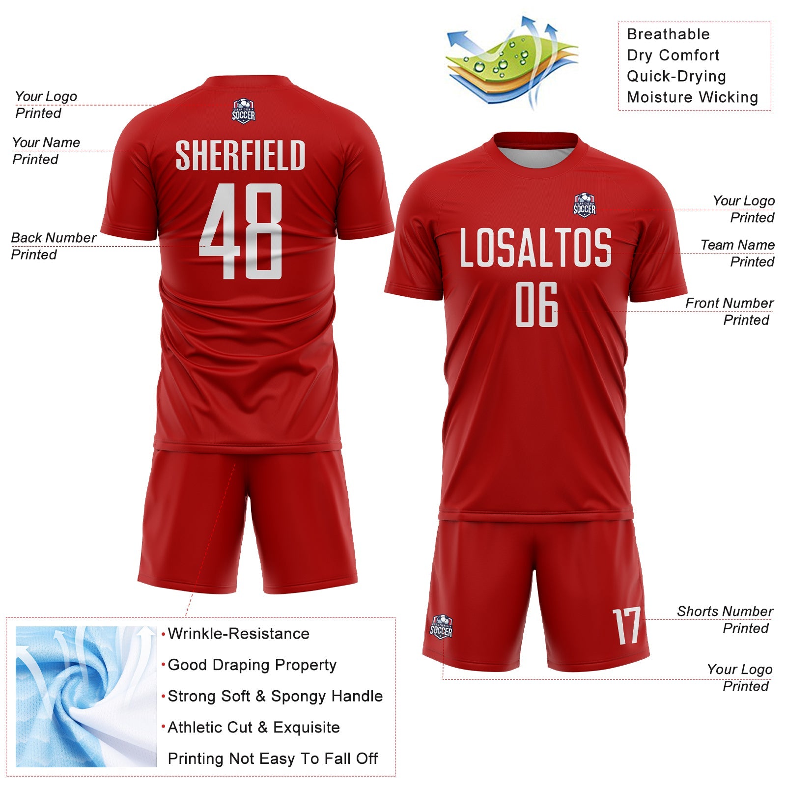 Custom Red White Sublimation Soccer Uniform Jersey - Sky-Custom
