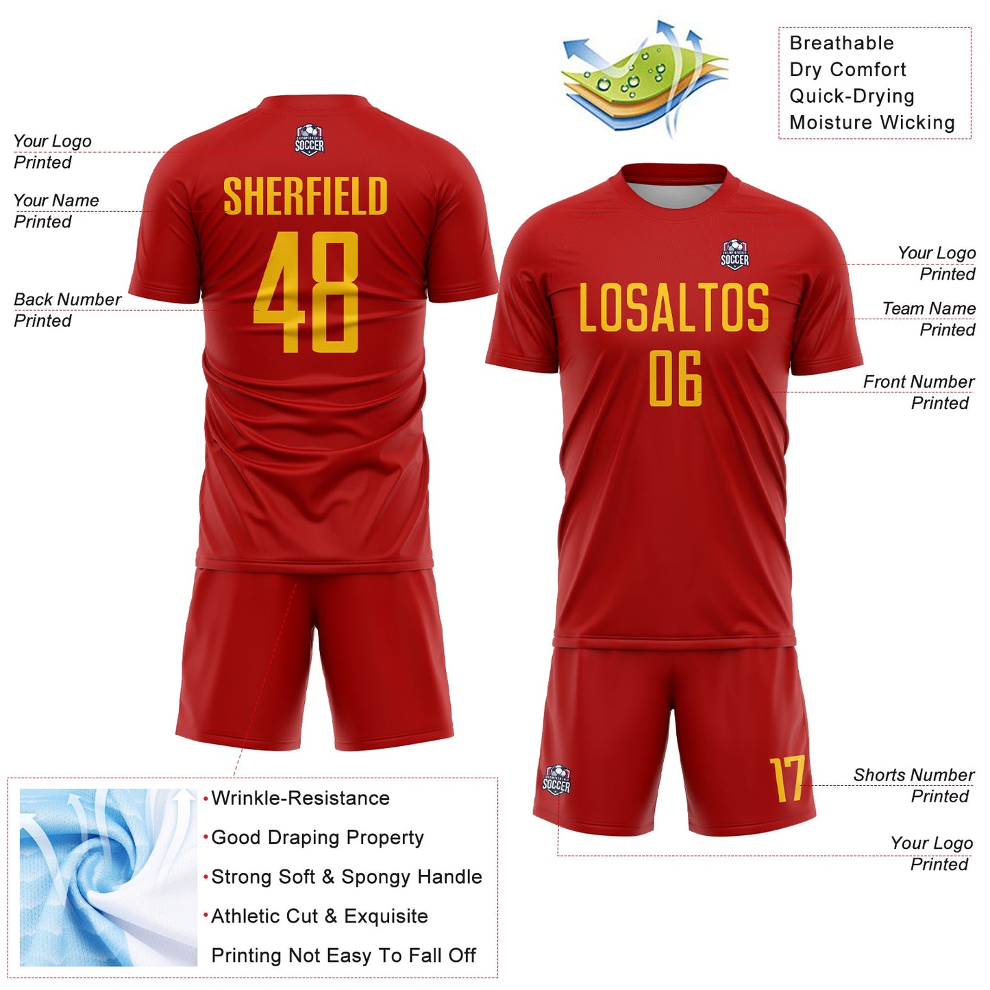 Custom Red Yellow Sublimation Soccer Uniform Jersey - Sky-Custom