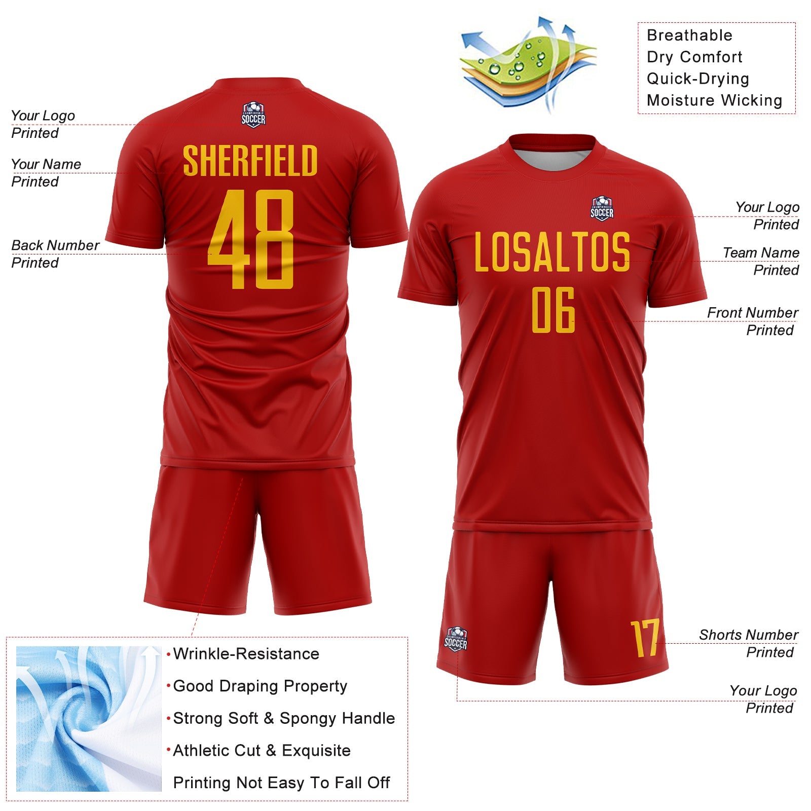 Custom Red Yellow Sublimation Soccer Uniform Jersey - Sky-Custom