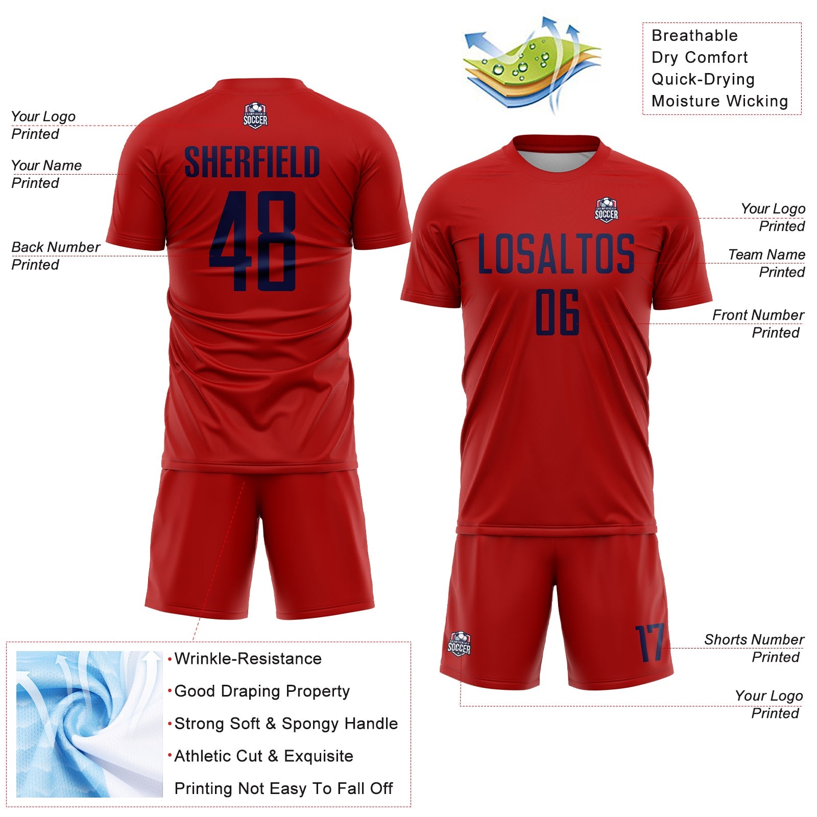 Custom Red Navy Sublimation Soccer Uniform Jersey - Sky-Custom