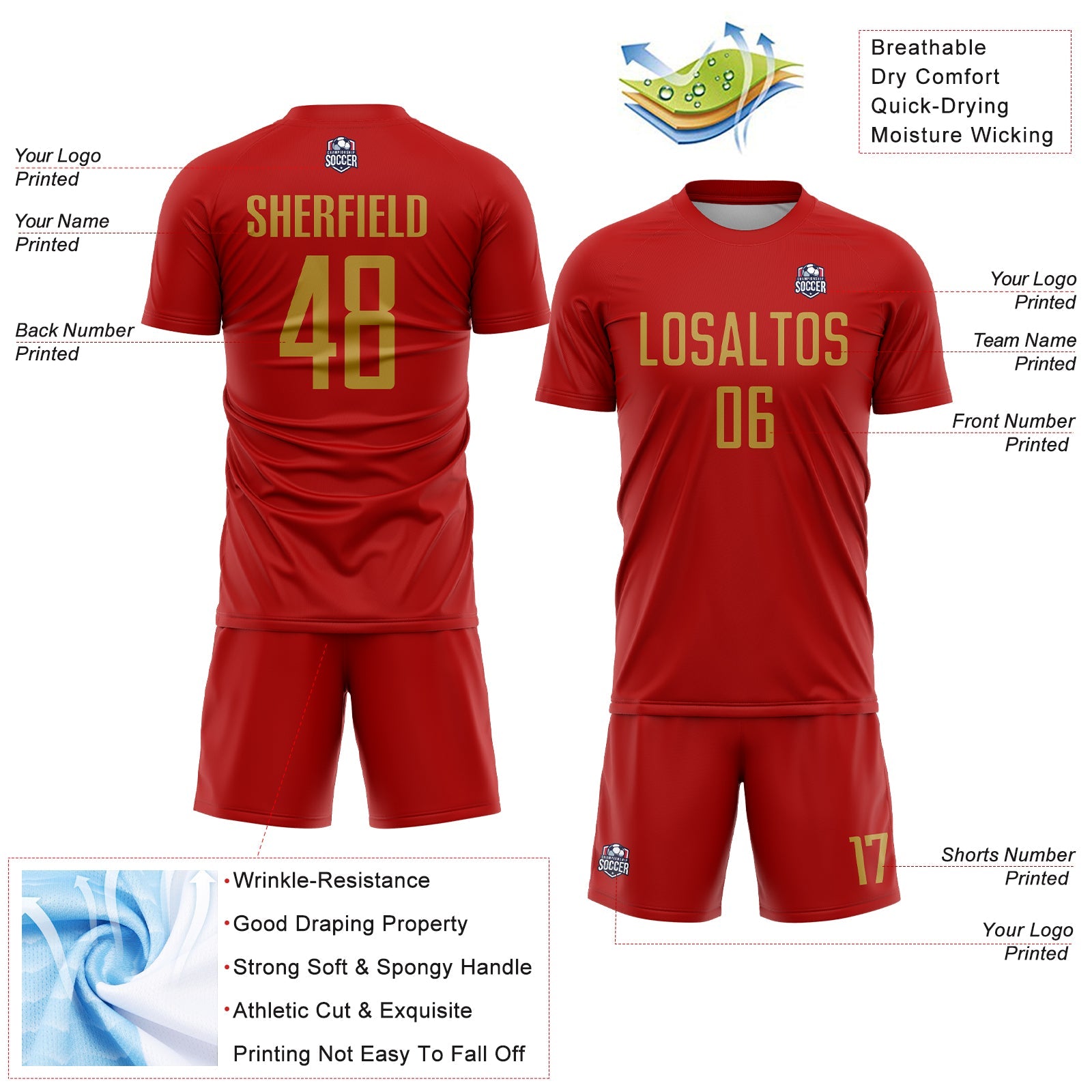 Custom Red Old Gold Sublimation Soccer Uniform Jersey - Sky-Custom