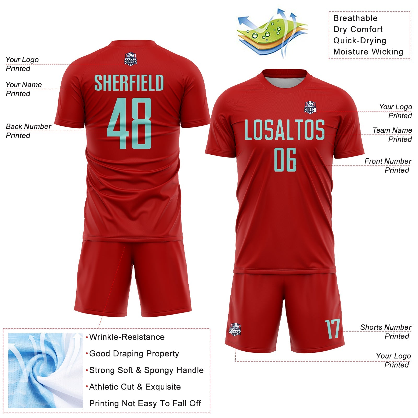Custom Red Ice Blue Sublimation Soccer Uniform Jersey - Sky-Custom