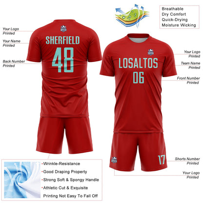 Custom Red Ice Blue Sublimation Soccer Uniform Jersey - Sky-Custom