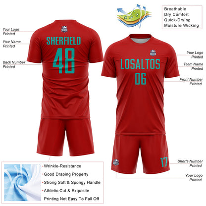 Custom Red Aqua Sublimation Soccer Uniform Jersey - Sky-Custom