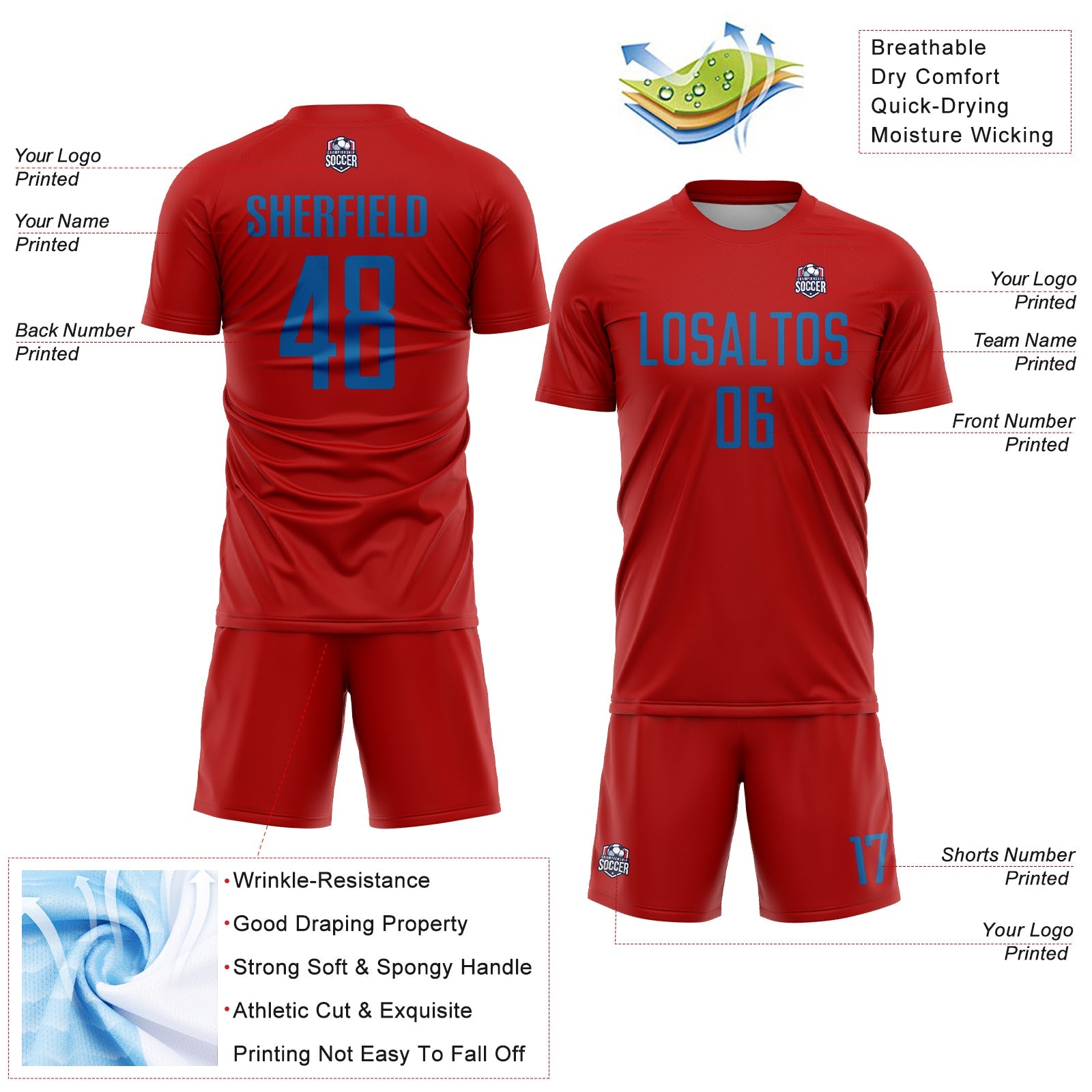 Custom Red Blue Sublimation Soccer Uniform Jersey - Sky-Custom