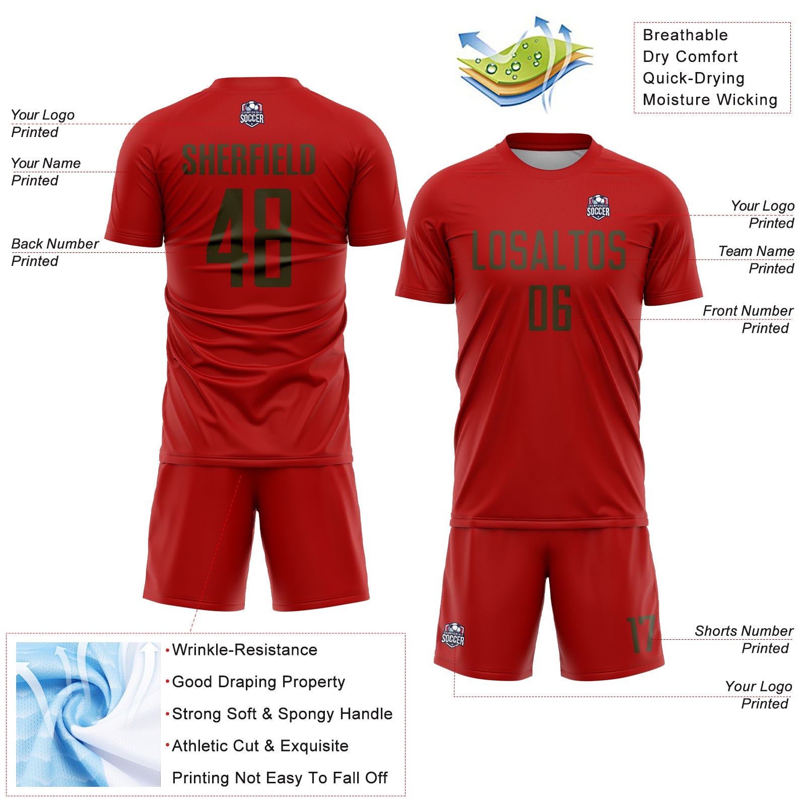 Custom Red Olive Sublimation Soccer Uniform Jersey - Sky-Custom