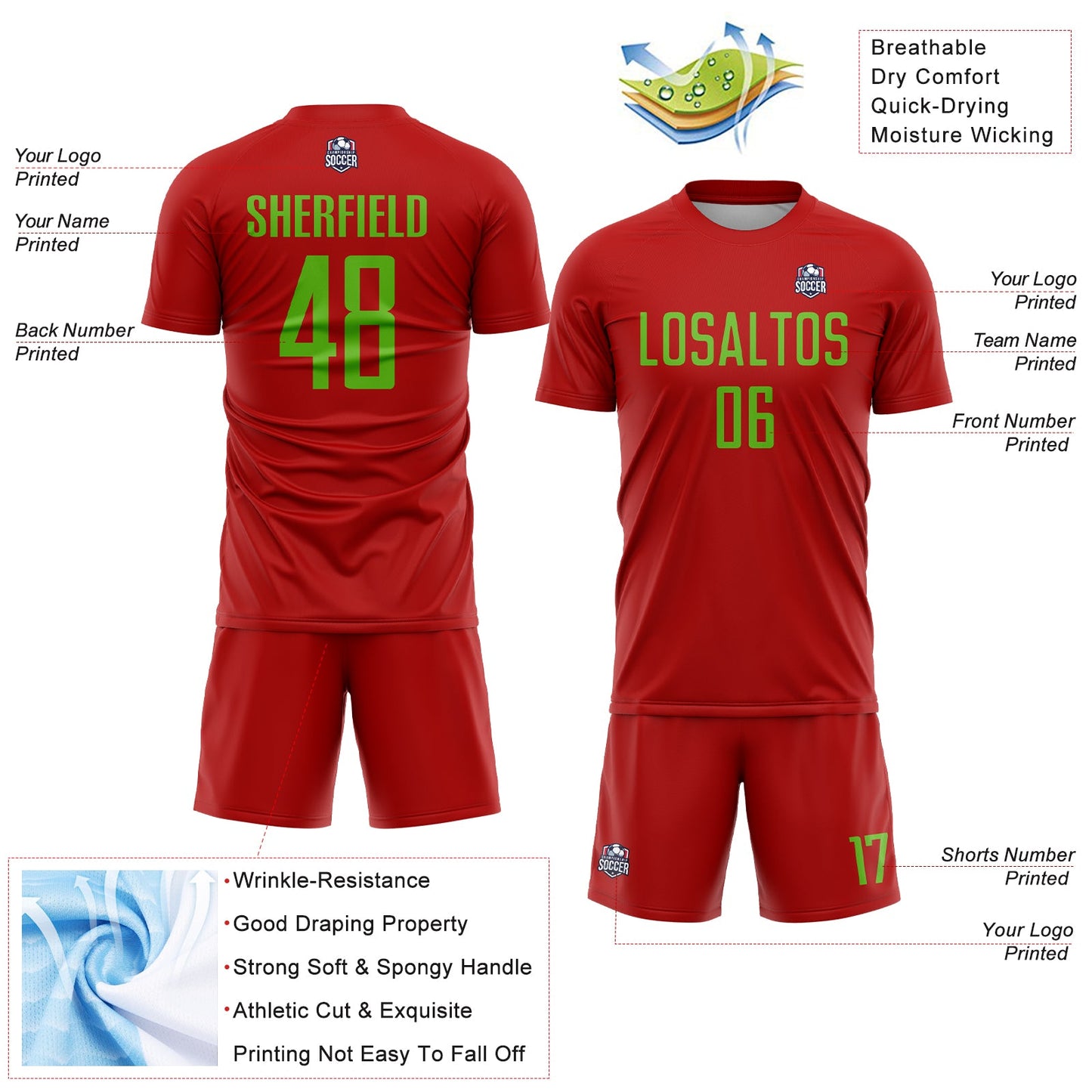 Custom Red Aurora Green Sublimation Soccer Uniform Jersey - Sky-Custom