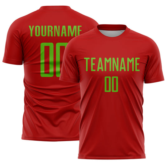 Custom Red Aurora Green Sublimation Soccer Uniform Jersey - Sky-Custom
