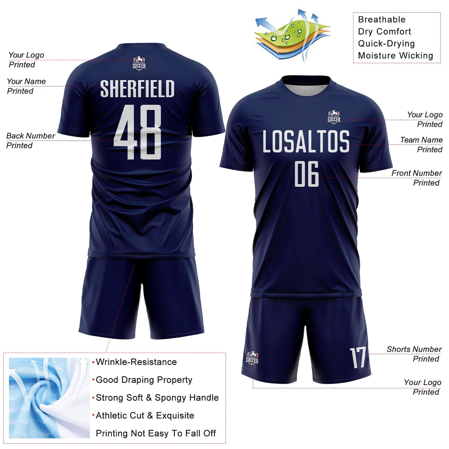 Custom Navy White Sublimation Soccer Uniform Jersey - Sky-Custom
