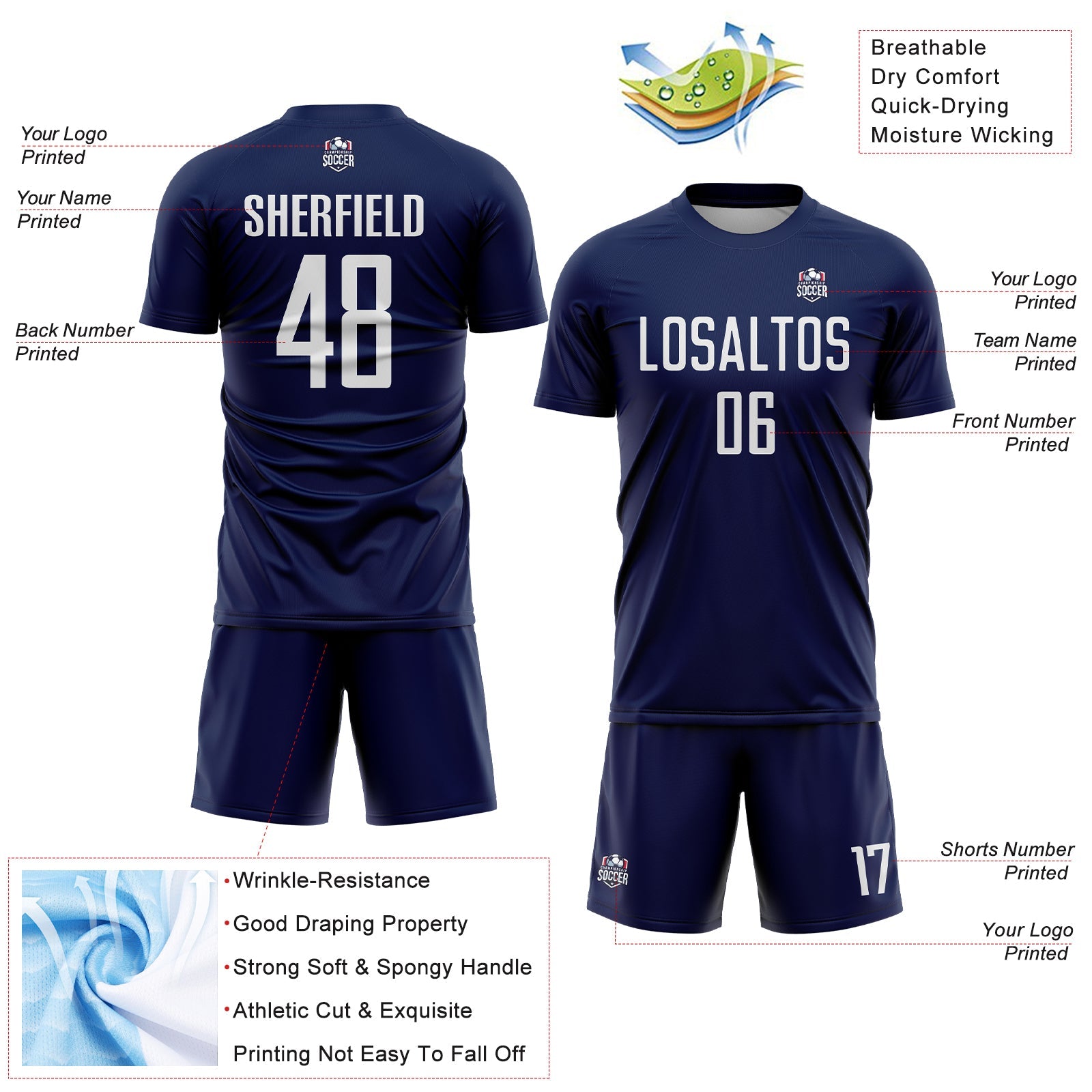 Custom Navy White Sublimation Soccer Uniform Jersey - Sky-Custom