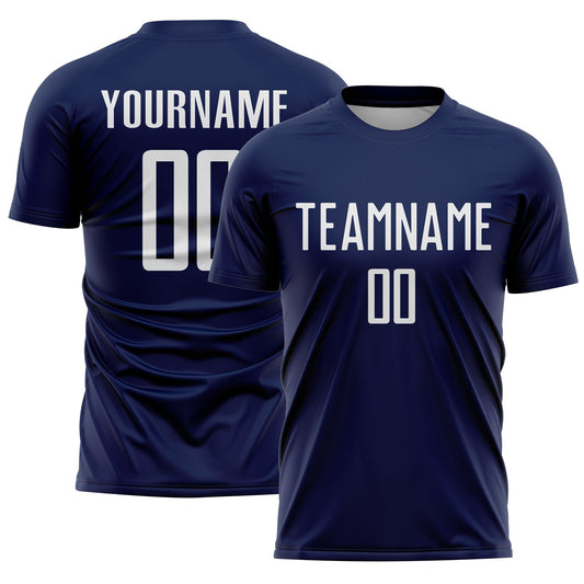 Custom Navy White Sublimation Soccer Uniform Jersey - Sky-Custom