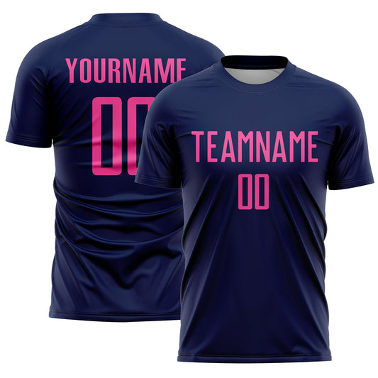 Custom Navy Pink Sublimation Soccer Uniform Jersey - Sky-Custom