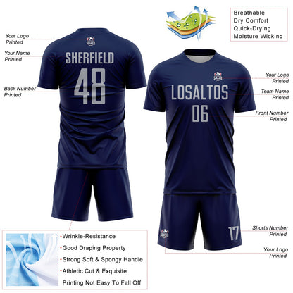 Custom Navy Gray Sublimation Soccer Uniform Jersey - Sky-Custom
