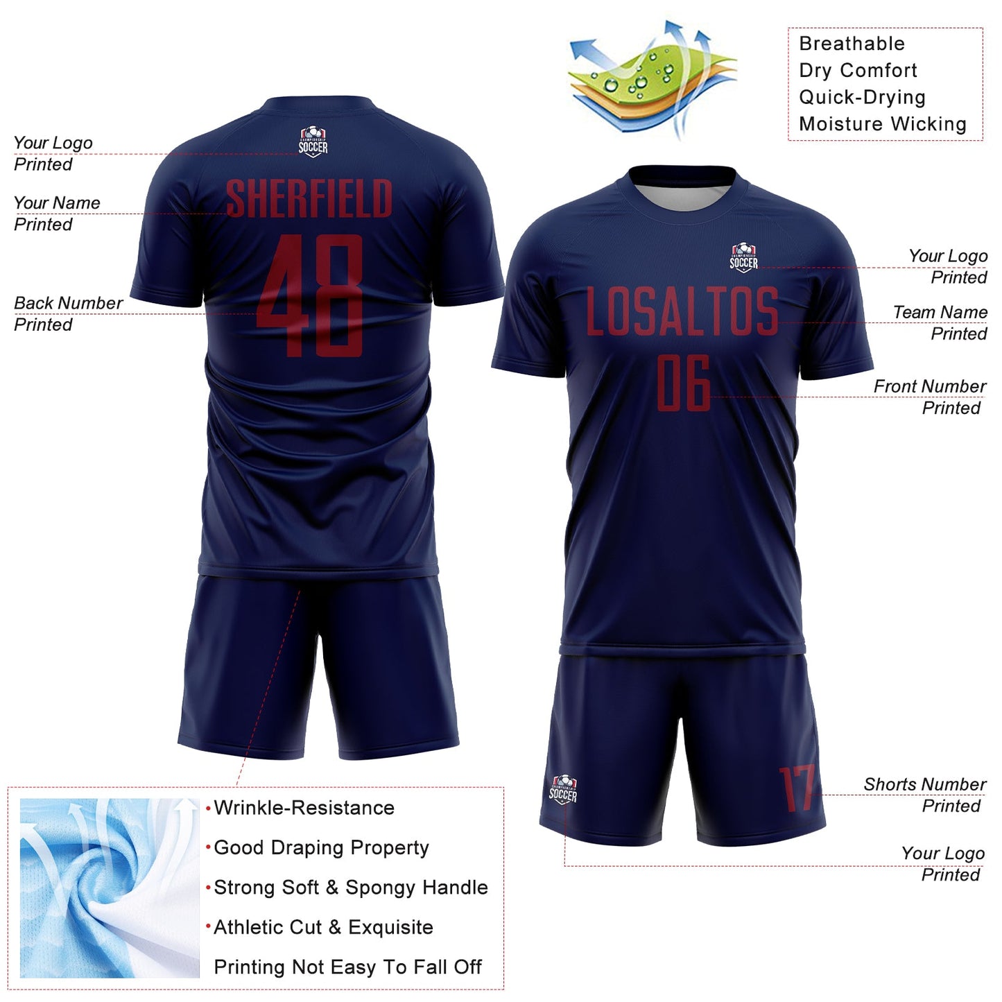Custom Navy Crimson Sublimation Soccer Uniform Jersey - Sky-Custom