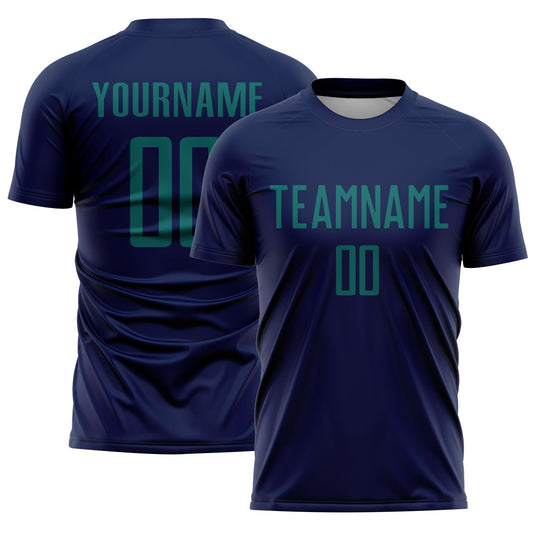 Custom Navy Teal Sublimation Soccer Uniform Jersey - Sky-Custom