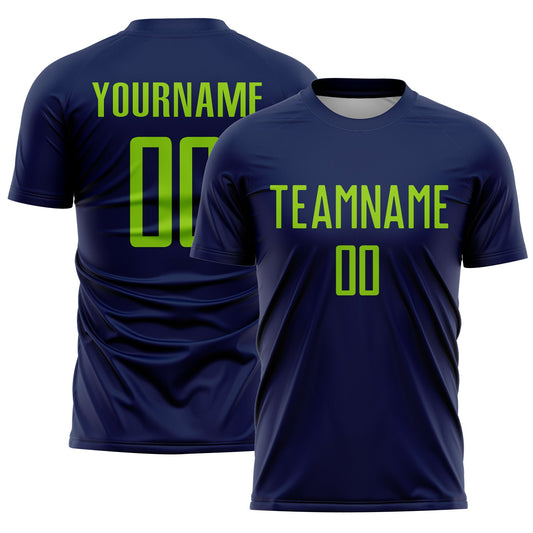 Custom Navy Neon Green Sublimation Soccer Uniform Jersey - Sky-Custom