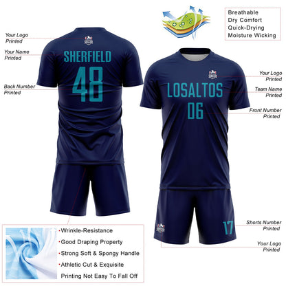 Custom Navy Teal Sublimation Soccer Uniform Jersey - Sky-Custom