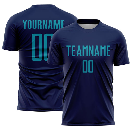 Custom Navy Teal Sublimation Soccer Uniform Jersey - Sky-Custom