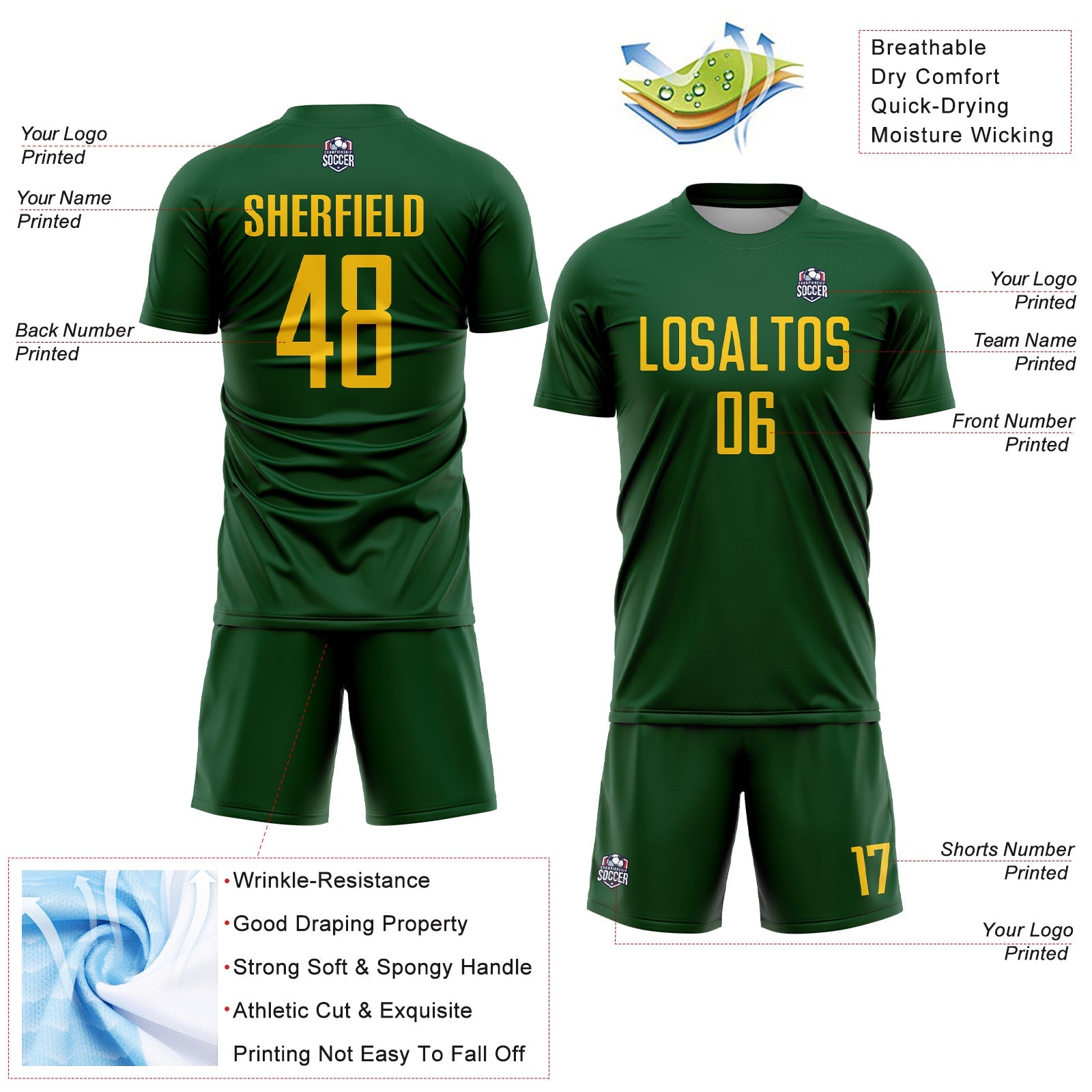 Custom Green Yellow Sublimation Soccer Uniform Jersey - Sky-Custom