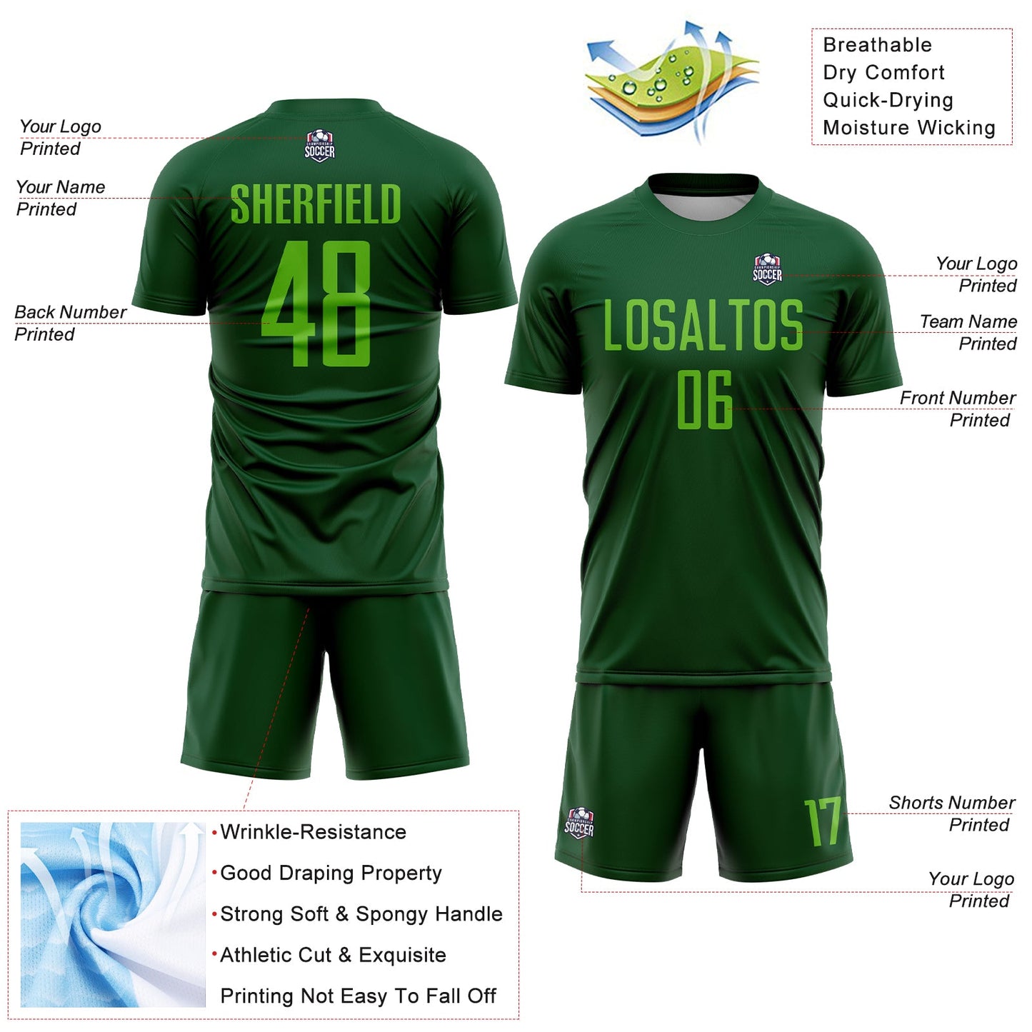 Custom Green Aurora Green Sublimation Soccer Uniform Jersey - Sky-Custom
