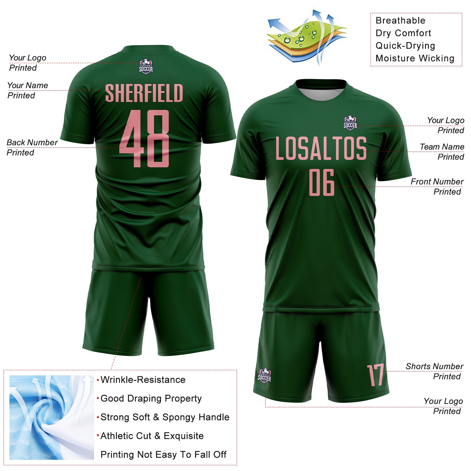 Custom Green Medium Pink Sublimation Soccer Uniform Jersey - Sky-Custom