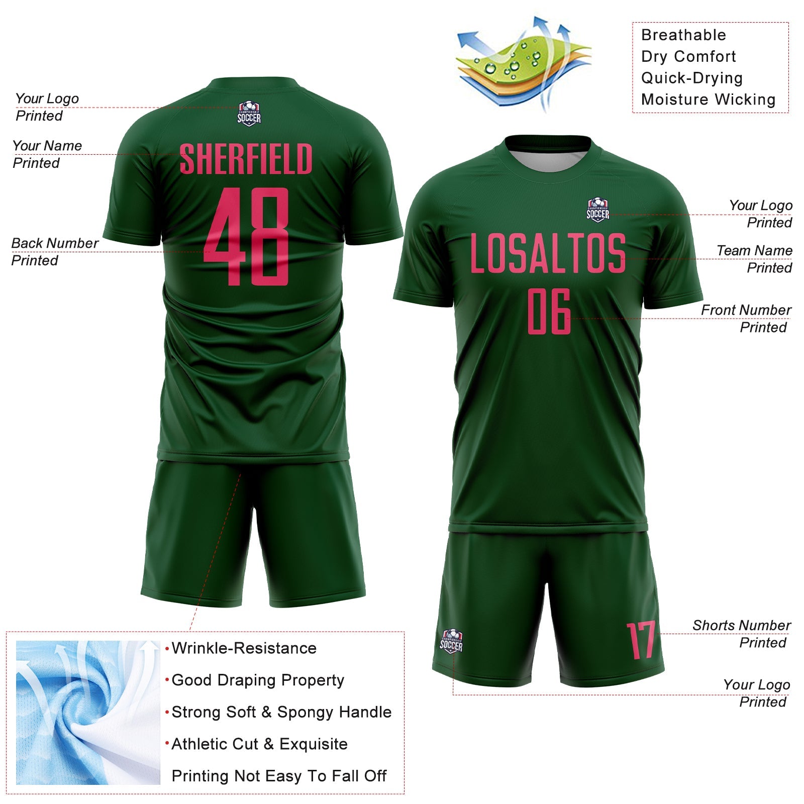 Custom Green Neon Pink Sublimation Soccer Uniform Jersey - Sky-Custom