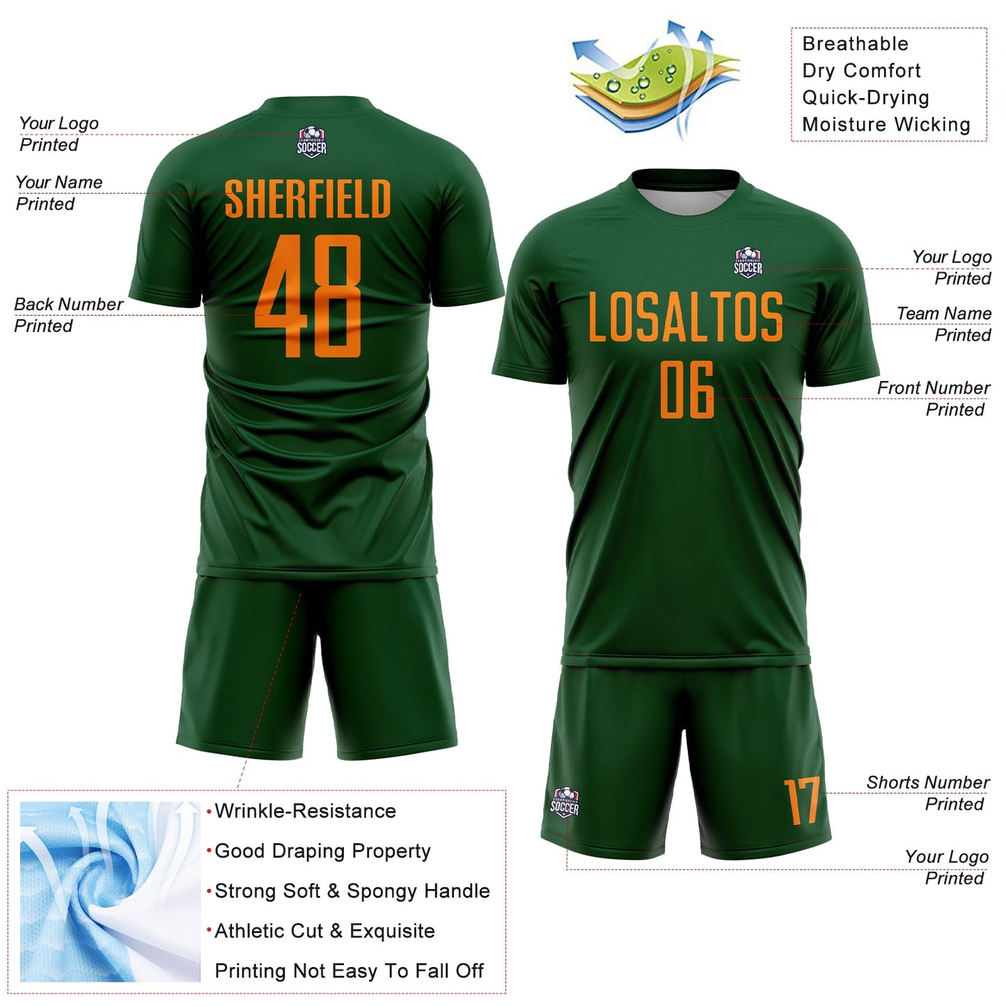 Custom Green Bay Orange Sublimation Soccer Uniform Jersey - Sky-Custom