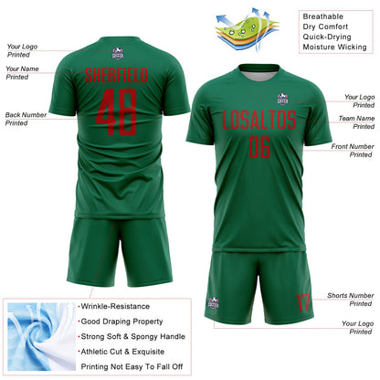 Custom Kelly Green Red Sublimation Soccer Uniform Jersey - Sky-Custom
