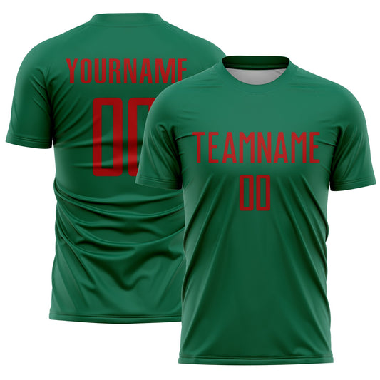 Custom Kelly Green Red Sublimation Soccer Uniform Jersey - Sky-Custom