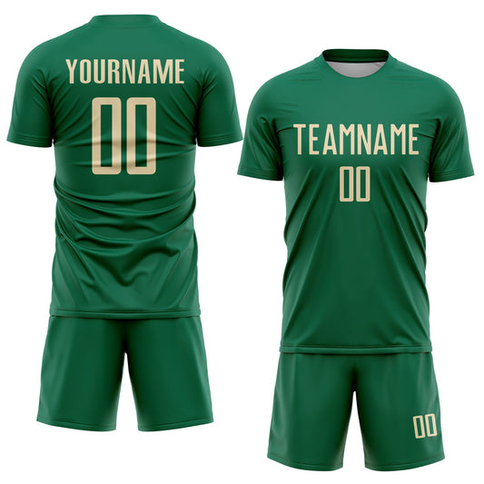 Custom Kelly Green Cream Sublimation Soccer Uniform Jersey - Sky-Custom