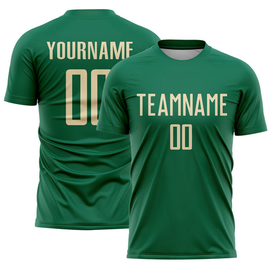 Custom Kelly Green Cream Sublimation Soccer Uniform Jersey - Sky-Custom