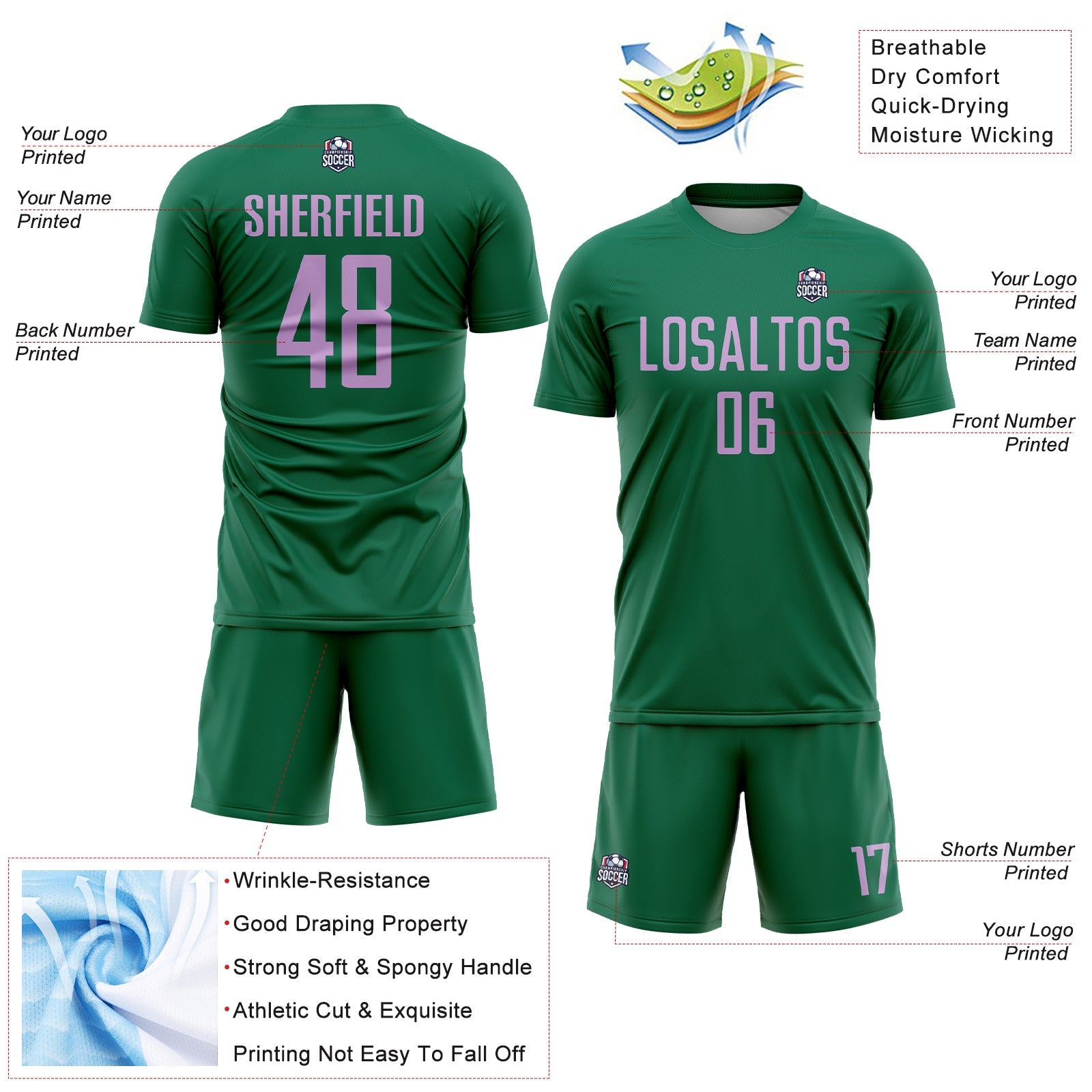 Custom Kelly Green Light Purple Sublimation Soccer Uniform Jersey - Sky-Custom