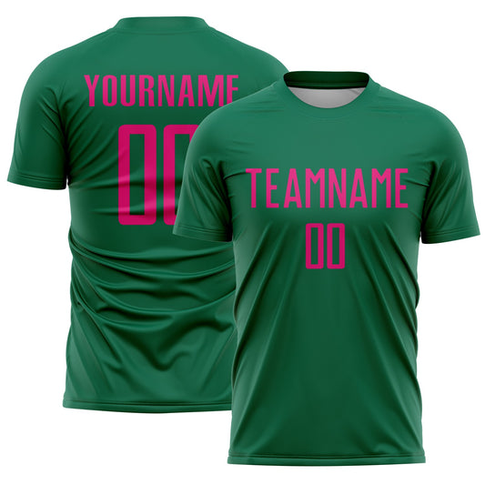 Custom Kelly Green Hot Pink Sublimation Soccer Uniform Jersey - Sky-Custom