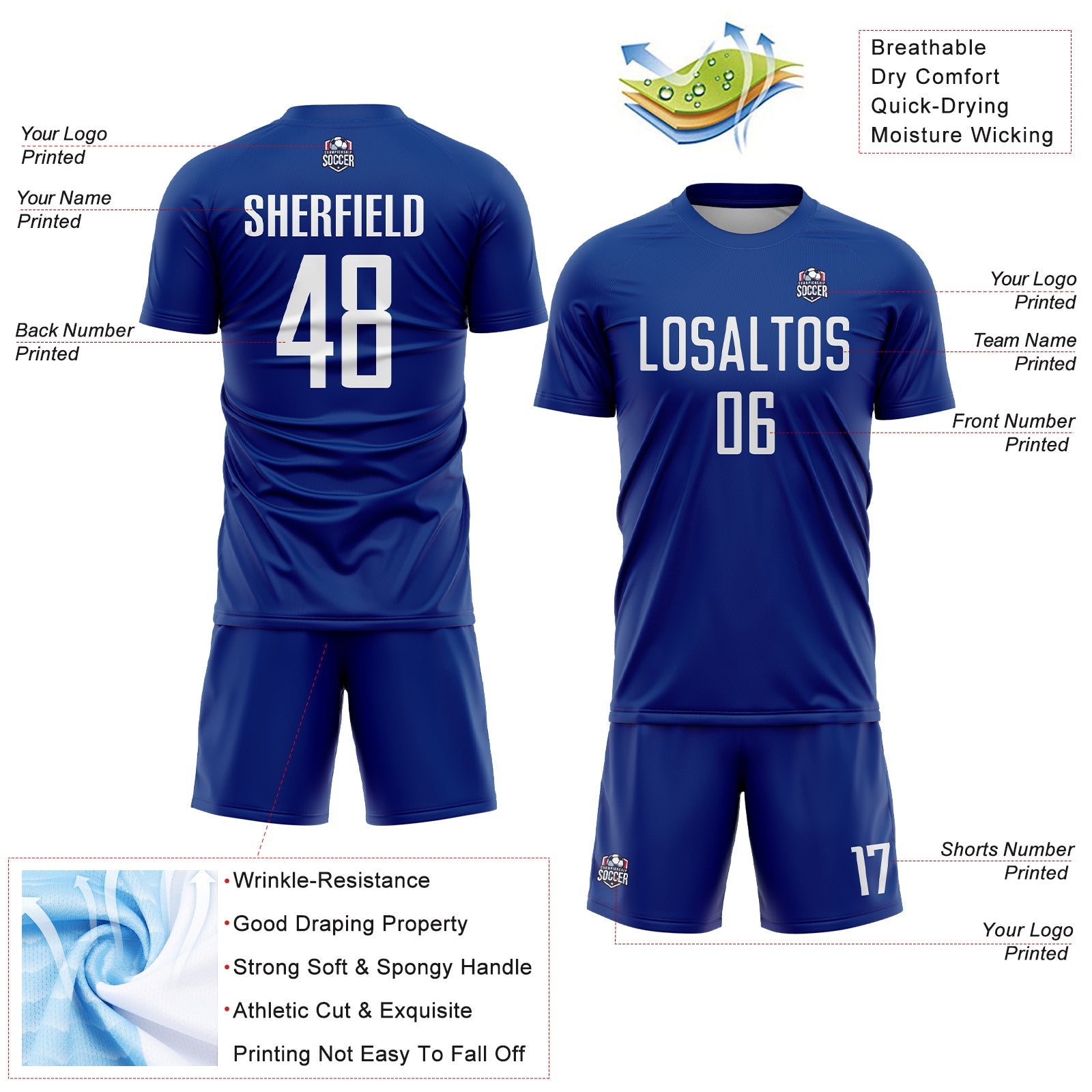 Custom Royal White Sublimation Soccer Uniform Jersey - Sky-Custom