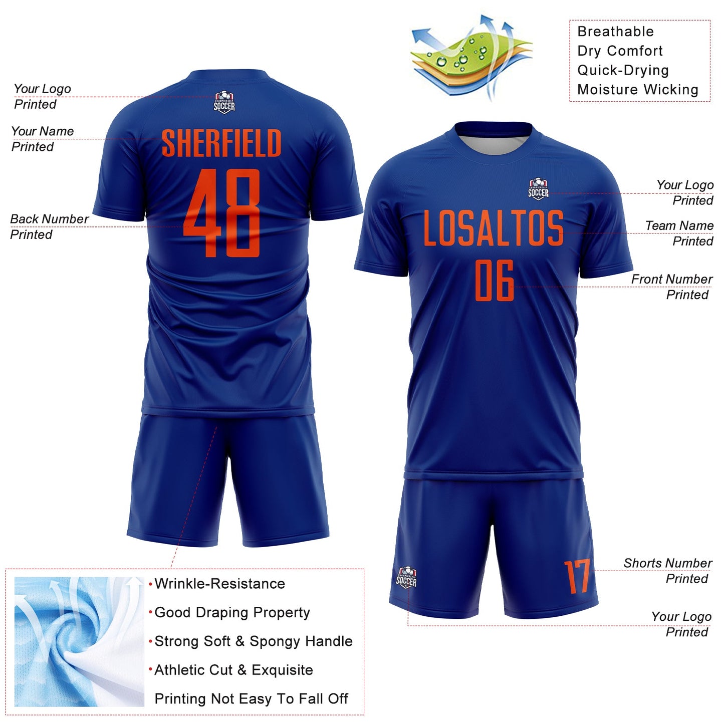 Custom Royal Orange Sublimation Soccer Uniform Jersey - Sky-Custom