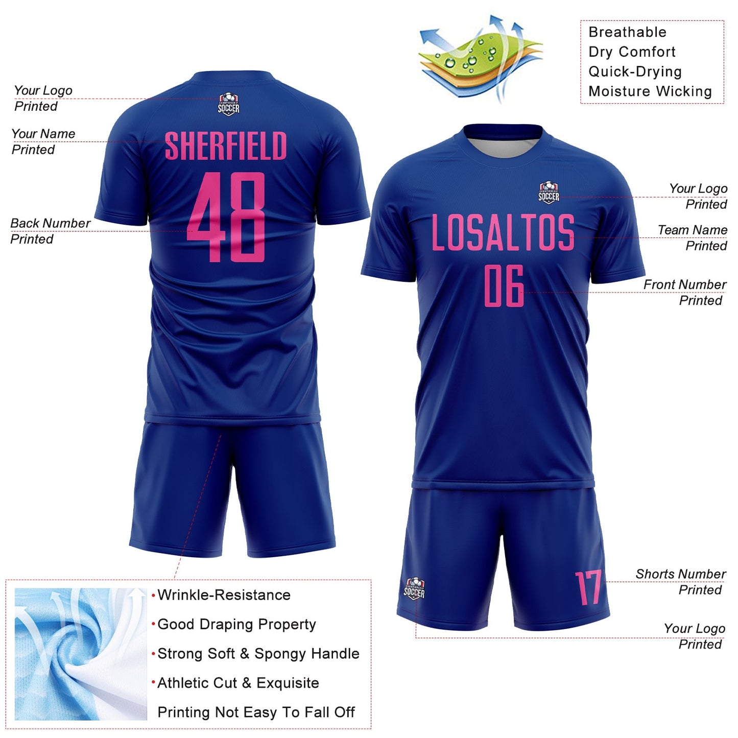Custom Royal Pink Sublimation Soccer Uniform Jersey - Sky-Custom