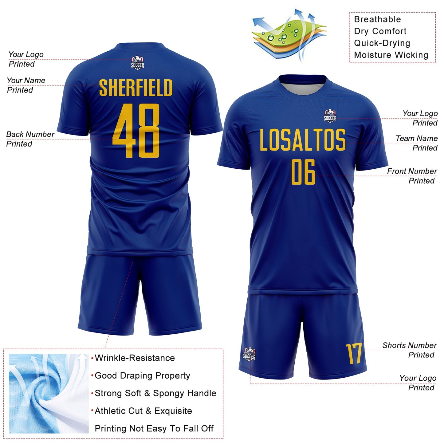 Custom Royal Yellow Sublimation Soccer Uniform Jersey - Sky-Custom