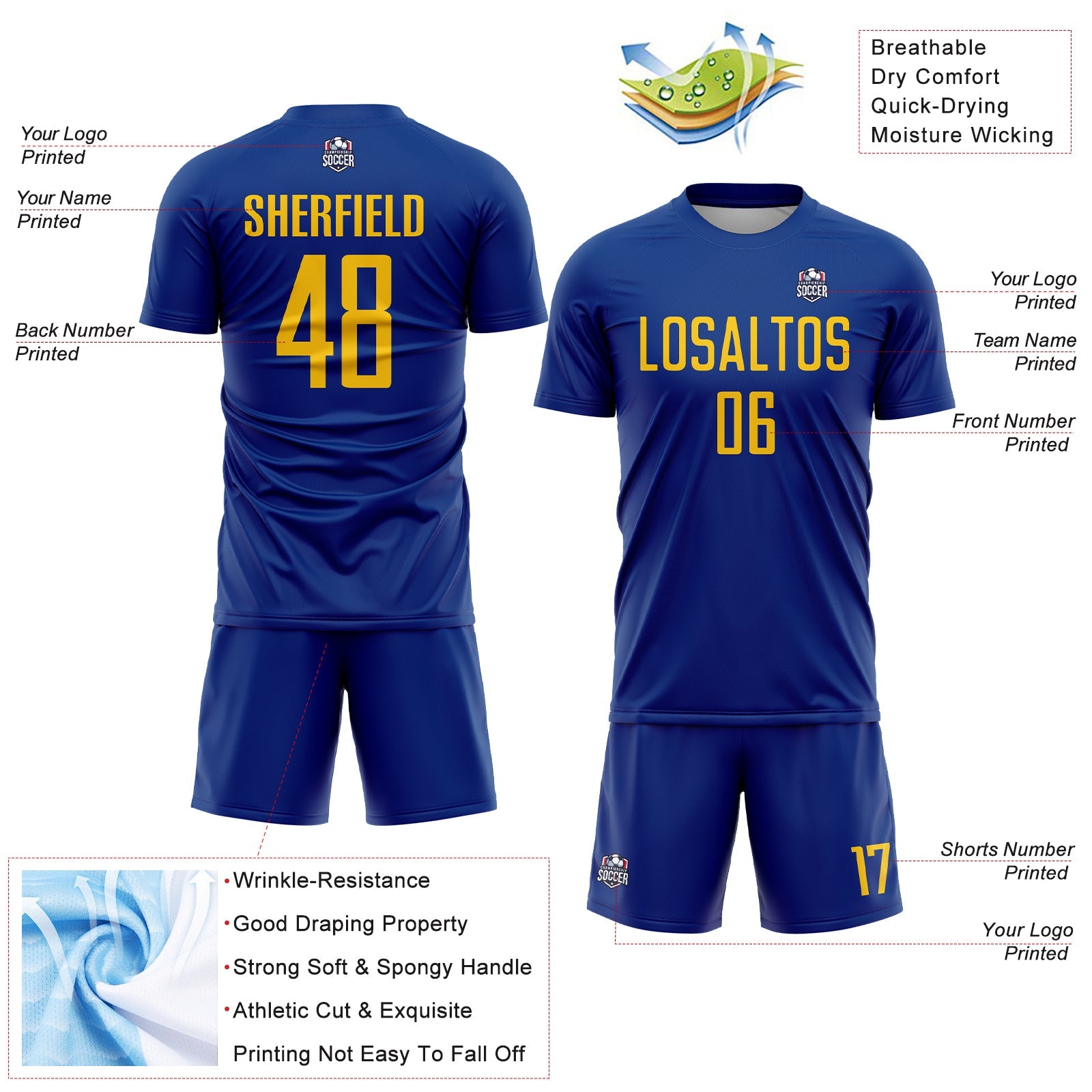 Custom Royal Yellow Sublimation Soccer Uniform Jersey - Sky-Custom