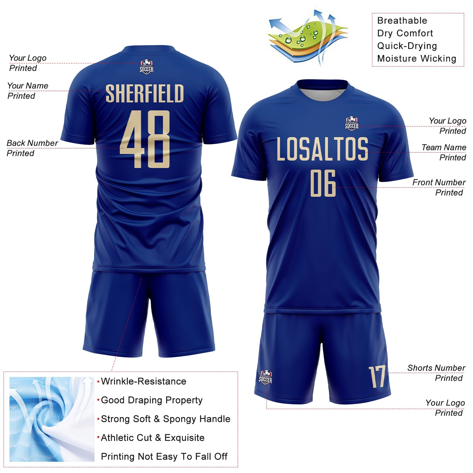 Custom Royal Cream Sublimation Soccer Uniform Jersey - Sky-Custom