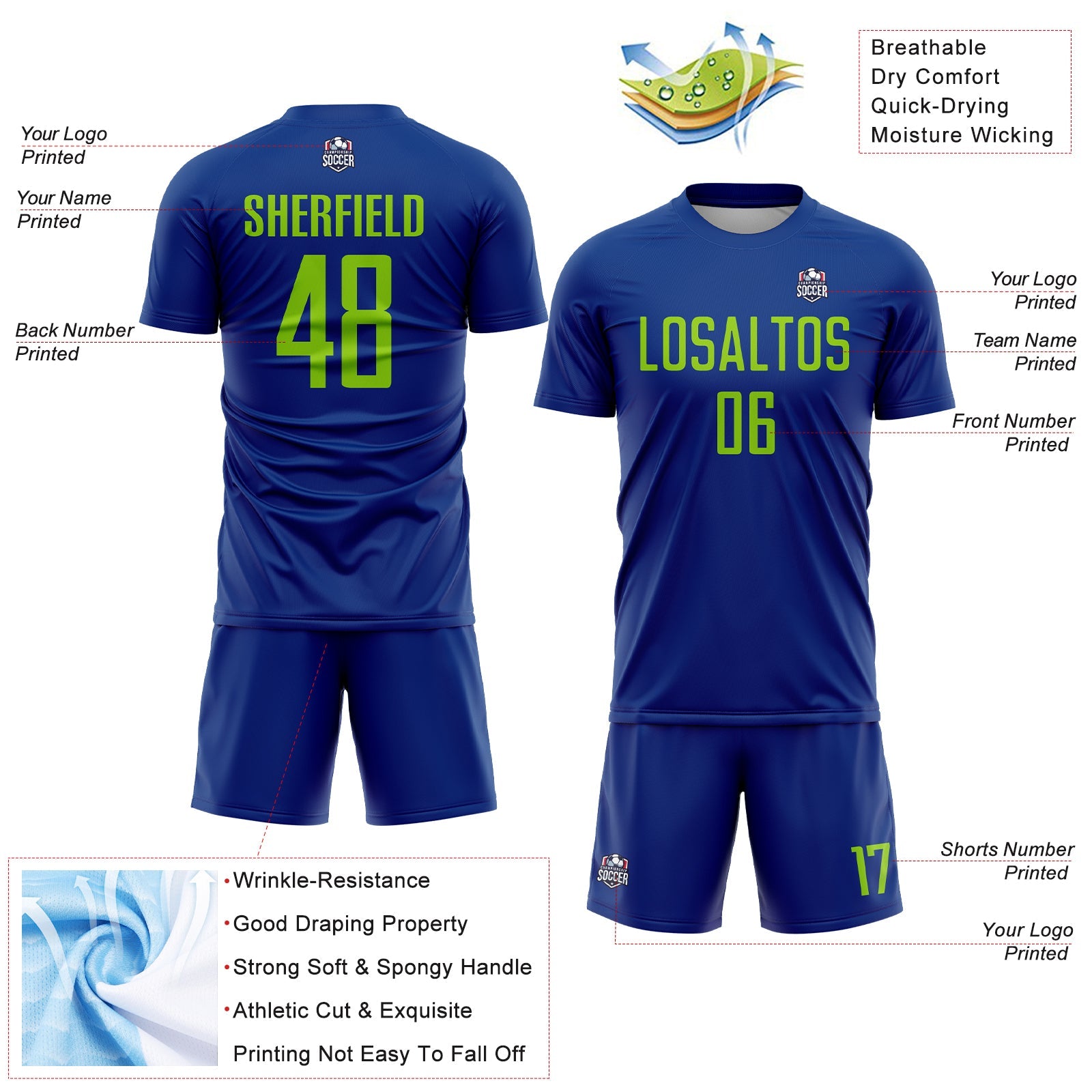 Custom Royal Neon Green Sublimation Soccer Uniform Jersey - Sky-Custom