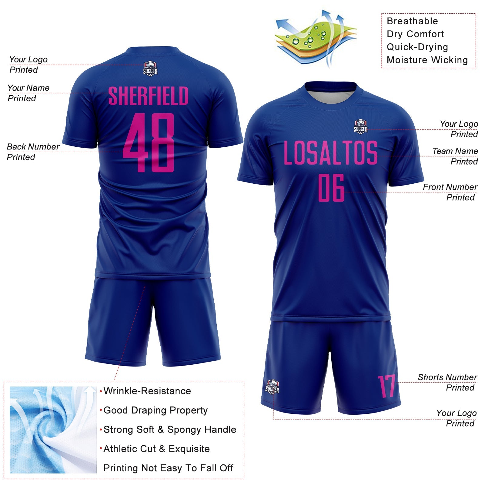 Custom Royal Deep Pink Sublimation Soccer Uniform Jersey - Sky-Custom