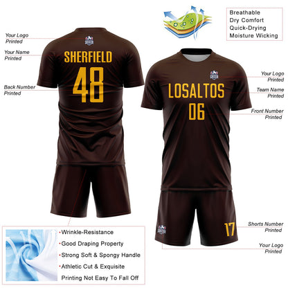 Custom Brown Gold Sublimation Soccer Uniform Jersey - Sky-Custom