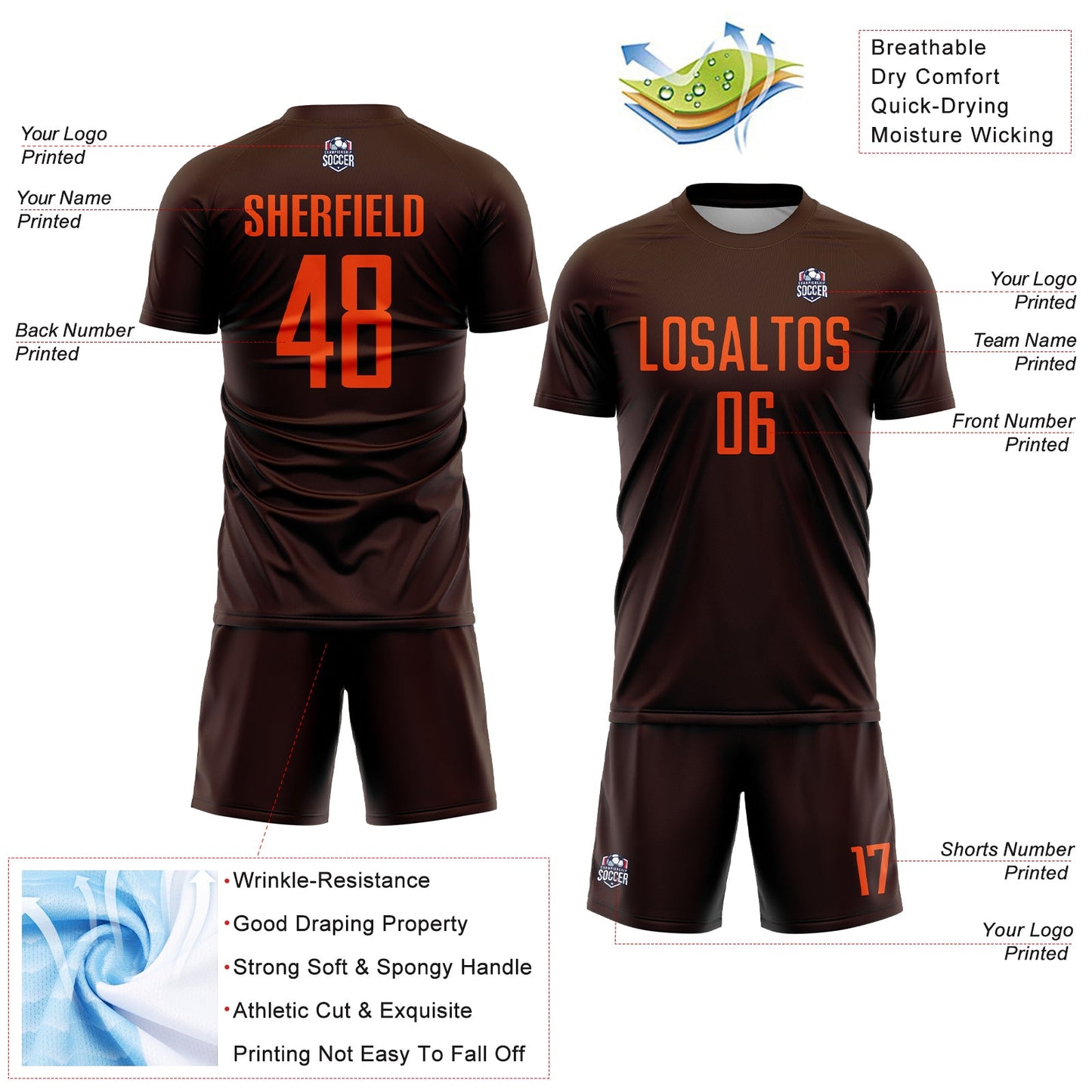 Custom Brown Orange Sublimation Soccer Uniform Jersey - Sky-Custom