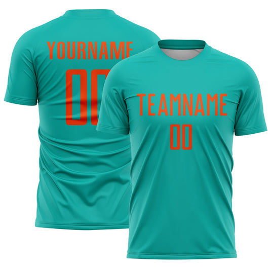 Custom Aqua Orange Sublimation Soccer Uniform Jersey - Sky-Custom