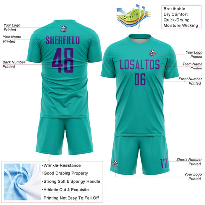Custom Aqua Purple Sublimation Soccer Uniform Jersey - Sky-Custom