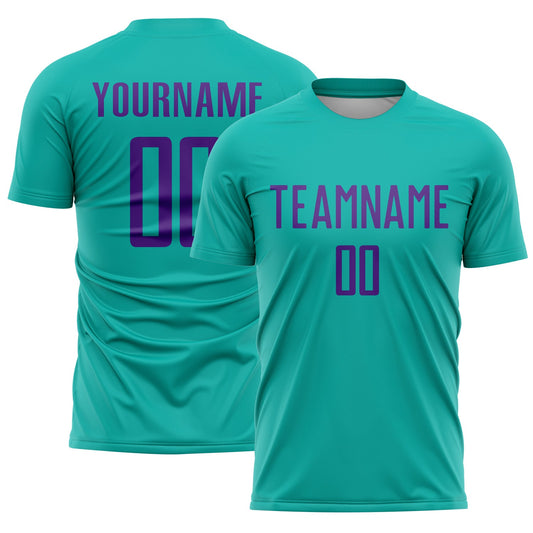 Custom Aqua Purple Sublimation Soccer Uniform Jersey - Sky-Custom