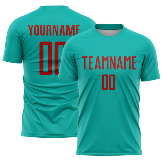 Custom Aqua Red Sublimation Soccer Uniform Jersey - Sky-Custom