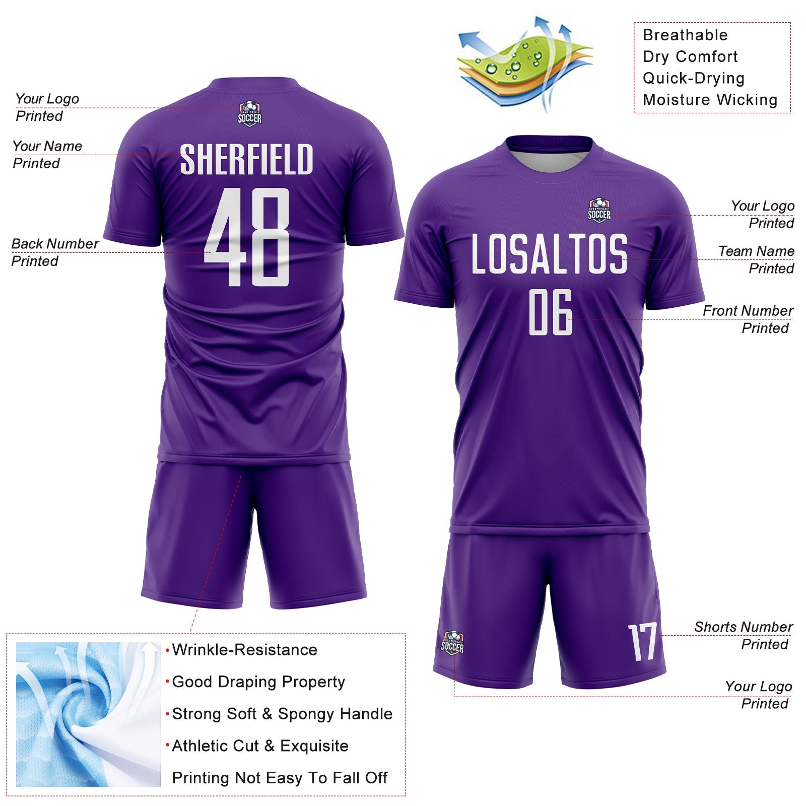 Custom Purple White Sublimation Soccer Uniform Jersey - Sky-Custom